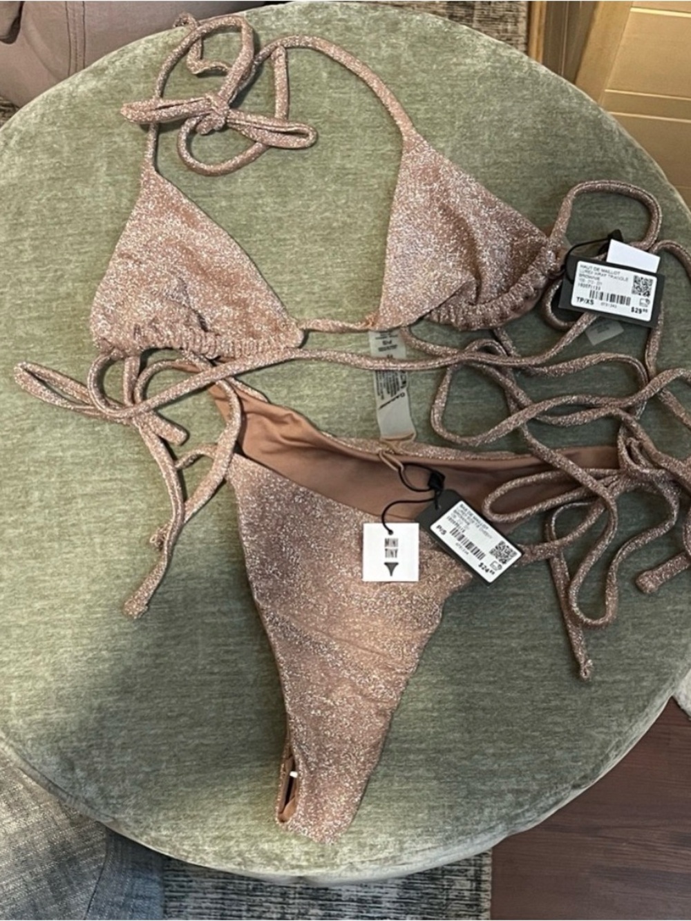 Garage Shimmer Triangle Bikini Set in Rose Gold